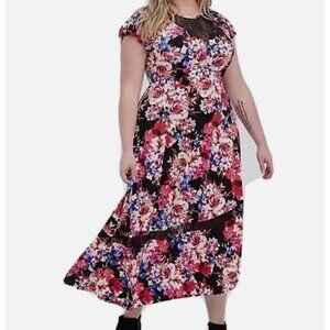 Torrid Floral Lace Fit & Flare Midi Asymentrical Dress Studio Knit Black 4X New